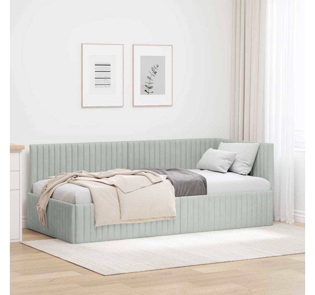 vidaXL Bett Eckbettgestell mit Kopfteil Hellgrau 90 cm x 190 cm Samt (1-tlg) – Bild 2 von 5