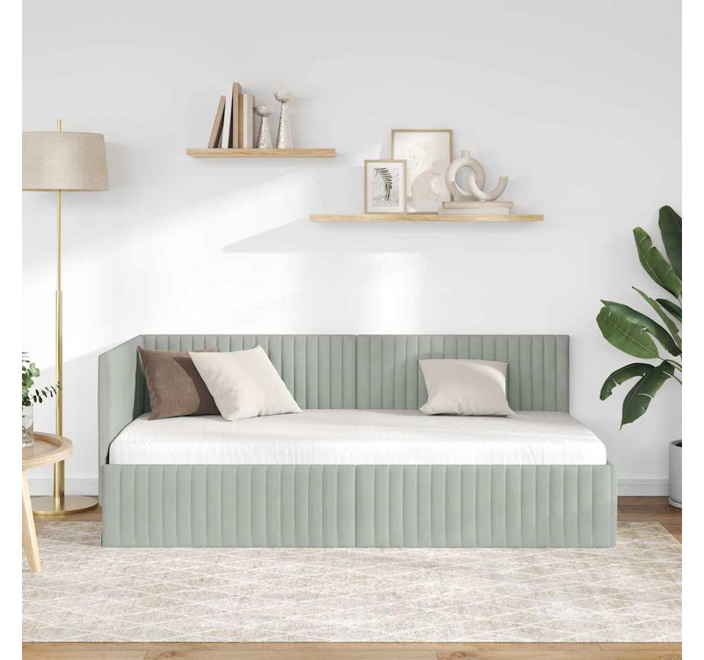 vidaXL Bett Eckbettgestell mit Kopfteil Hellgrau 90 cm x 190 cm Samt (1-tlg) – Bild 3 von 5