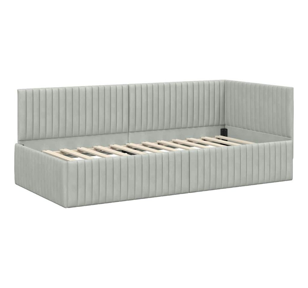 vidaXL Bett Eckbettgestell mit Kopfteil Hellgrau 90 cm x 190 cm Samt (1-tlg) – Bild 4 von 5