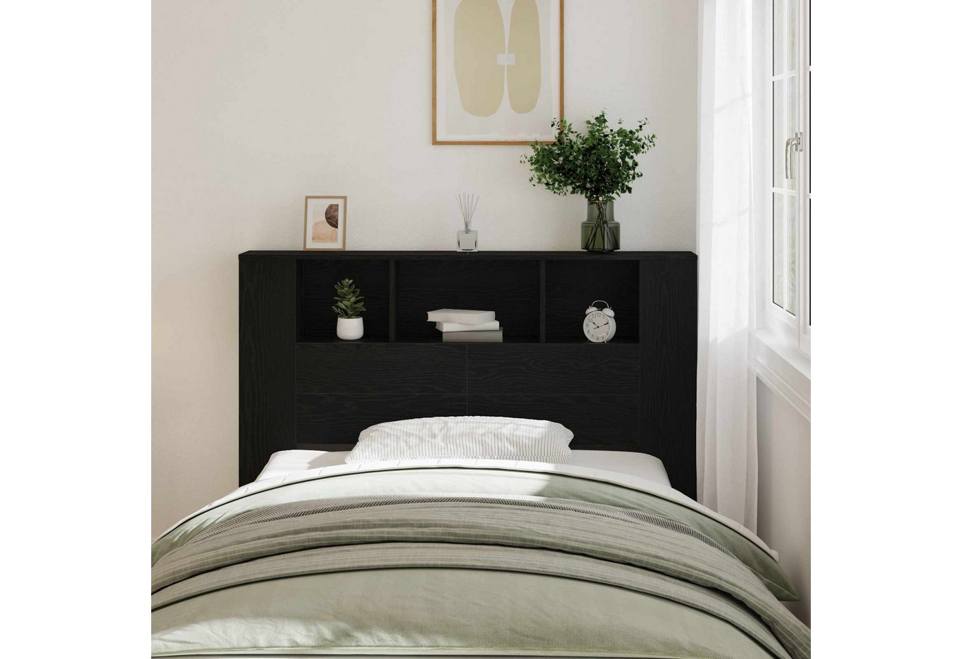 vidaXL Bett Kopfteil Schrank Schwarz Eichen-Optik Holzwerkstoff (1-tlg) – Bild 2 von 5