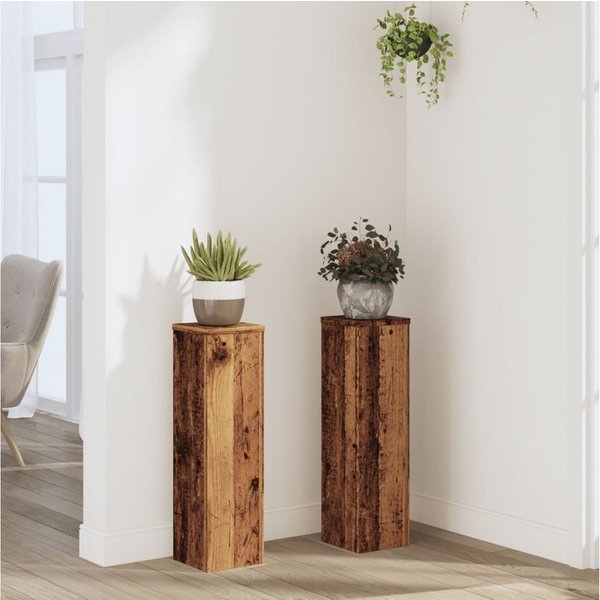 vidaXL Blumenständer, Pflanzenständer 2 Stk. Altholz-Optik 17x17x60 cm Holzwerkstoff