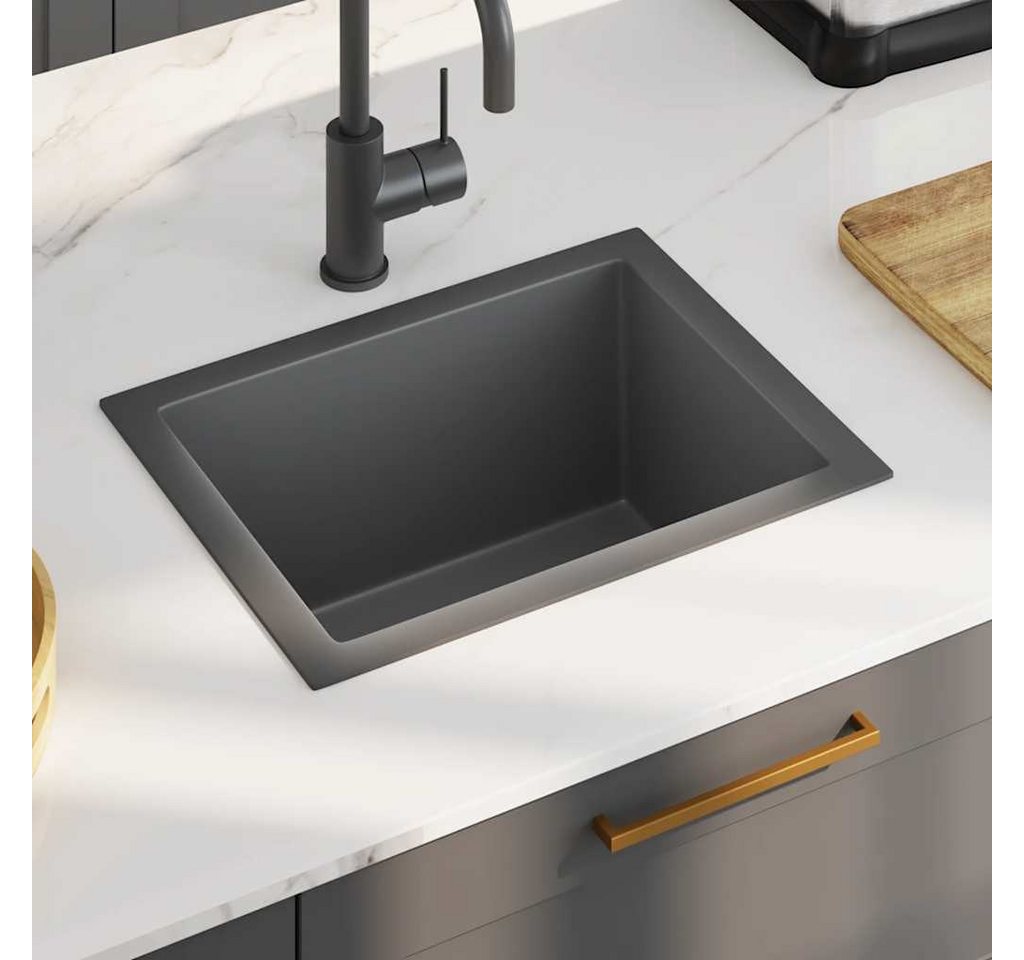 vidaXL Einbauspüle Handgemachte Einbauspüle Schwarz Edelstahl, 34/44 cm – Bild 2 von 5