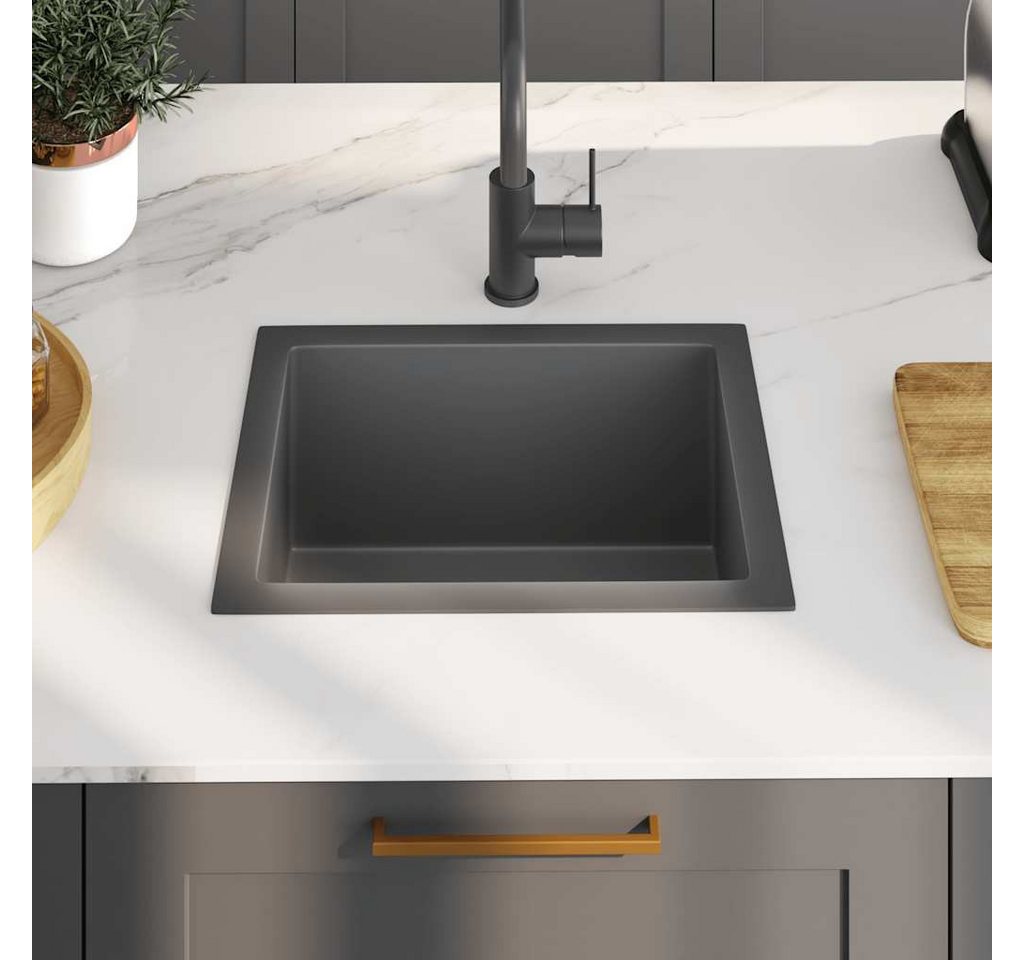 vidaXL Einbauspüle Handgemachte Einbauspüle Schwarz Edelstahl, 34/44 cm – Bild 3 von 5