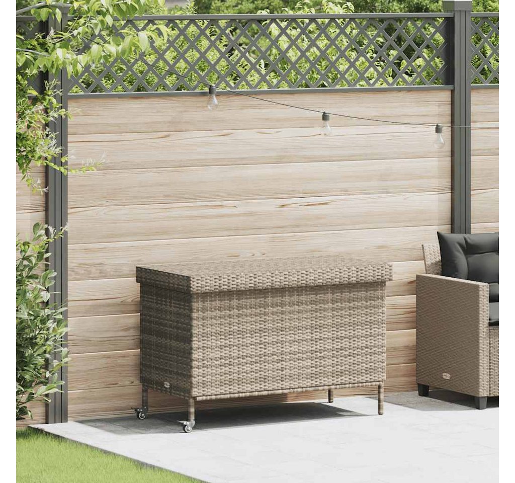 vidaXL Gartenbox Gartentruhe mit Rollen Hellgrau 110x55x73 cm Poly Rattan – Bild 2 von 5