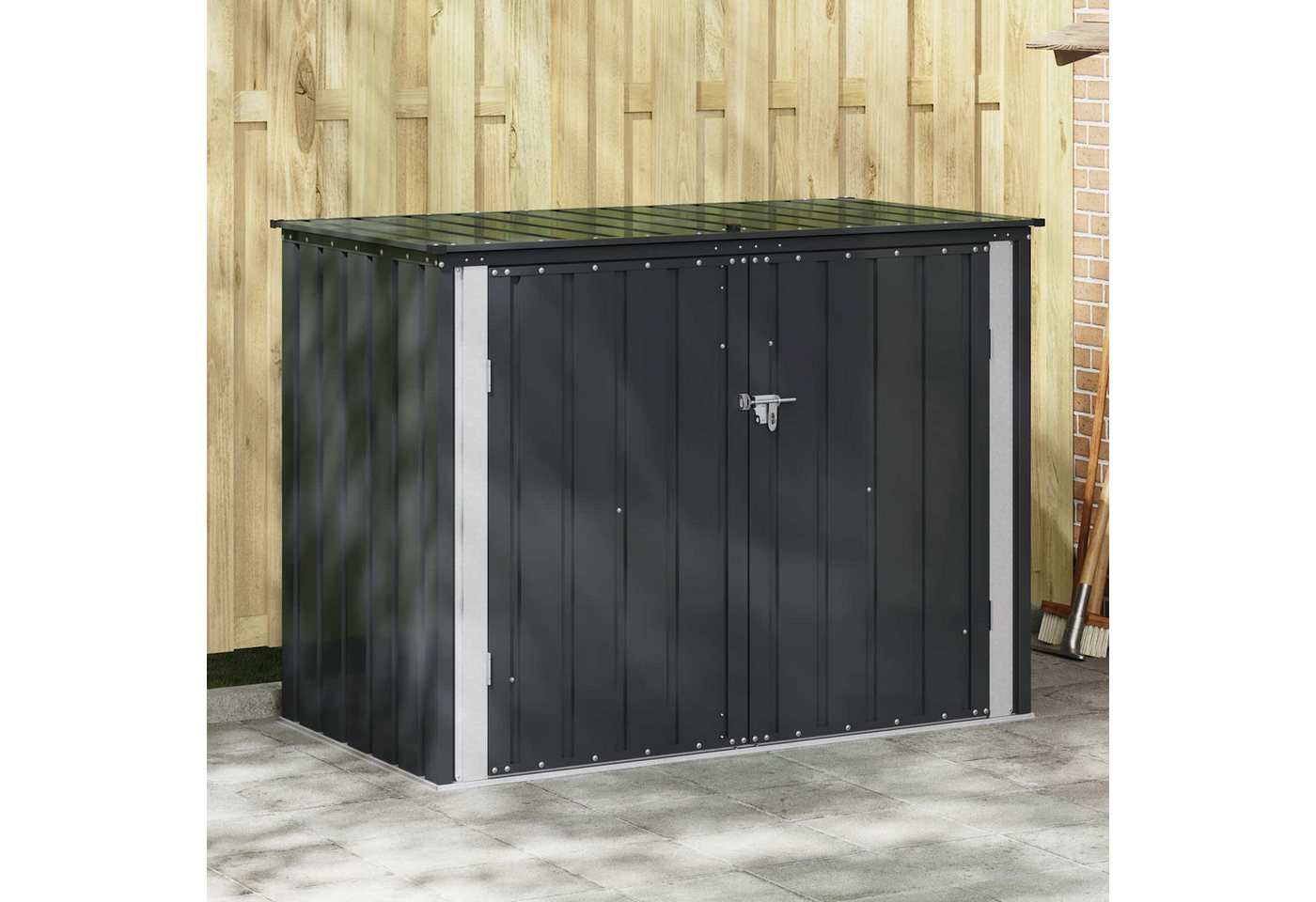 vidaXL Gartenhaus Gartenlagerbox Schwarz 151,5 x 82 x 110,5 cm Stahl – Bild 2 von 5