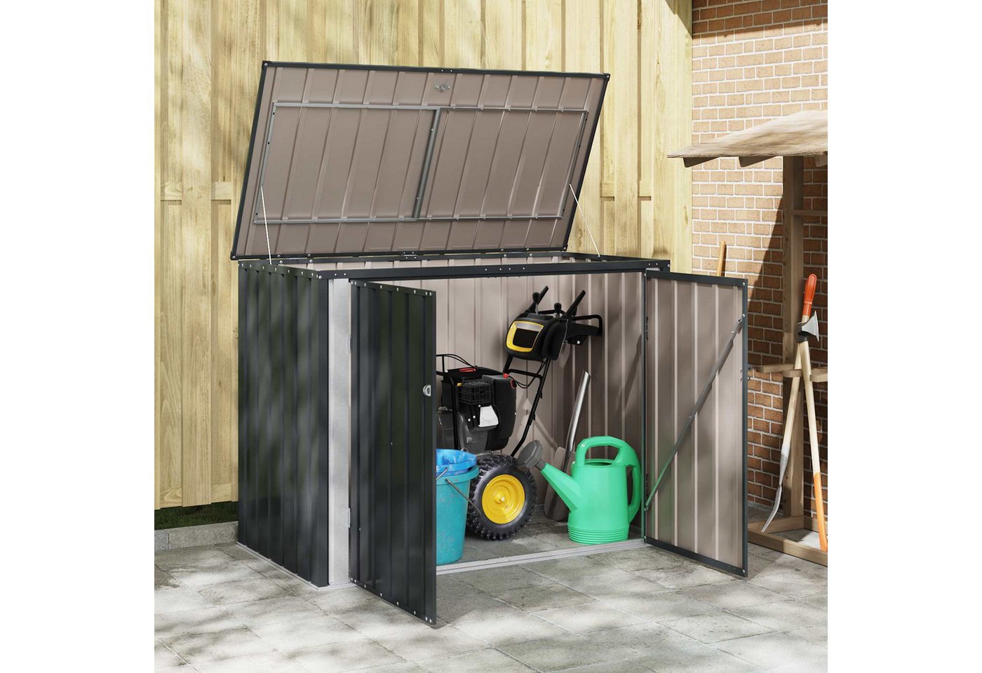 vidaXL Gartenhaus Gartenlagerbox Schwarz 151,5 x 82 x 110,5 cm Stahl – Bild 4 von 5