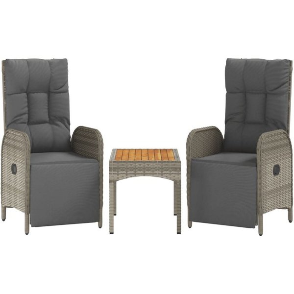 vidaXL Gartenstuhl Garten-Relaxstühle 2 Stk. mit Tisch Grau Poly Rattan (3 St)