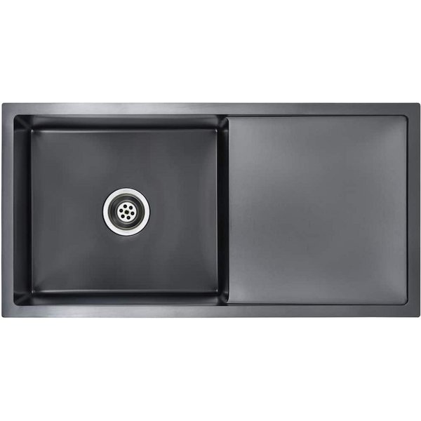 vidaXL Granitspüle Handgefertigte Küchenspüle Schwarz Edelstahl, 44/87 cm