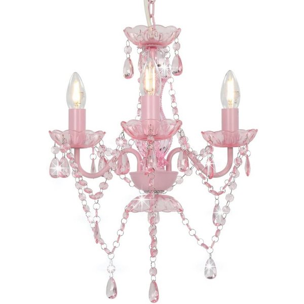 vidaXL Kronleuchter, Kronleuchter mit Perlen Rosa Rund 3×E14