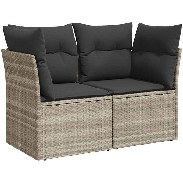 vidaXL Loungesofa Gartensofa mit Kissen 2-Sitzer Hellgrau Poly Rattan, 1 Teile