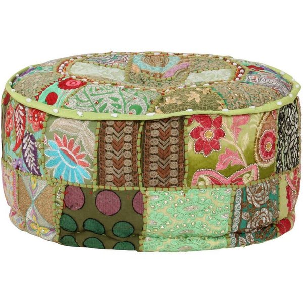 vidaXL Polsterhocker Patchwork Sitzpouf Rund Baumwolle Handgefertigt 40x20 cm Grün (1 St)