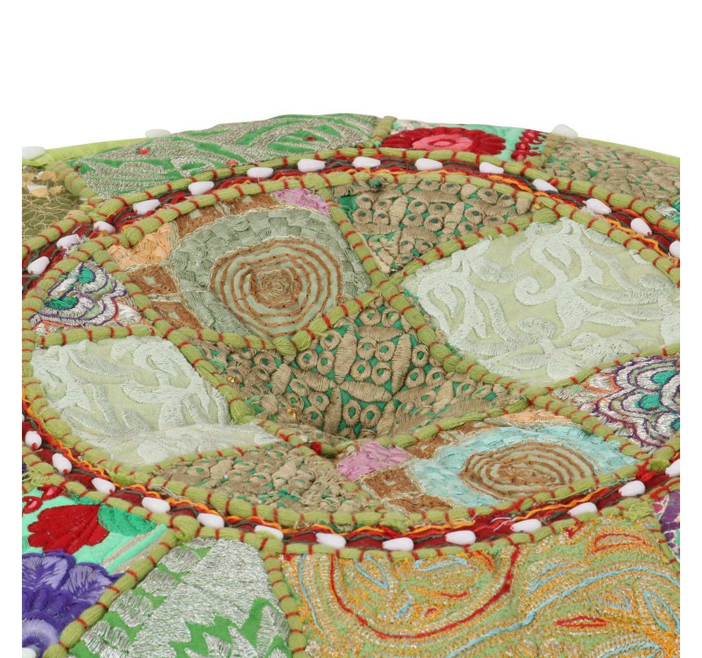 vidaXL Polsterhocker Patchwork Sitzpouf Rund Baumwolle Handgefertigt 40x20 cm Grün (1 St) – Bild 2 von 5