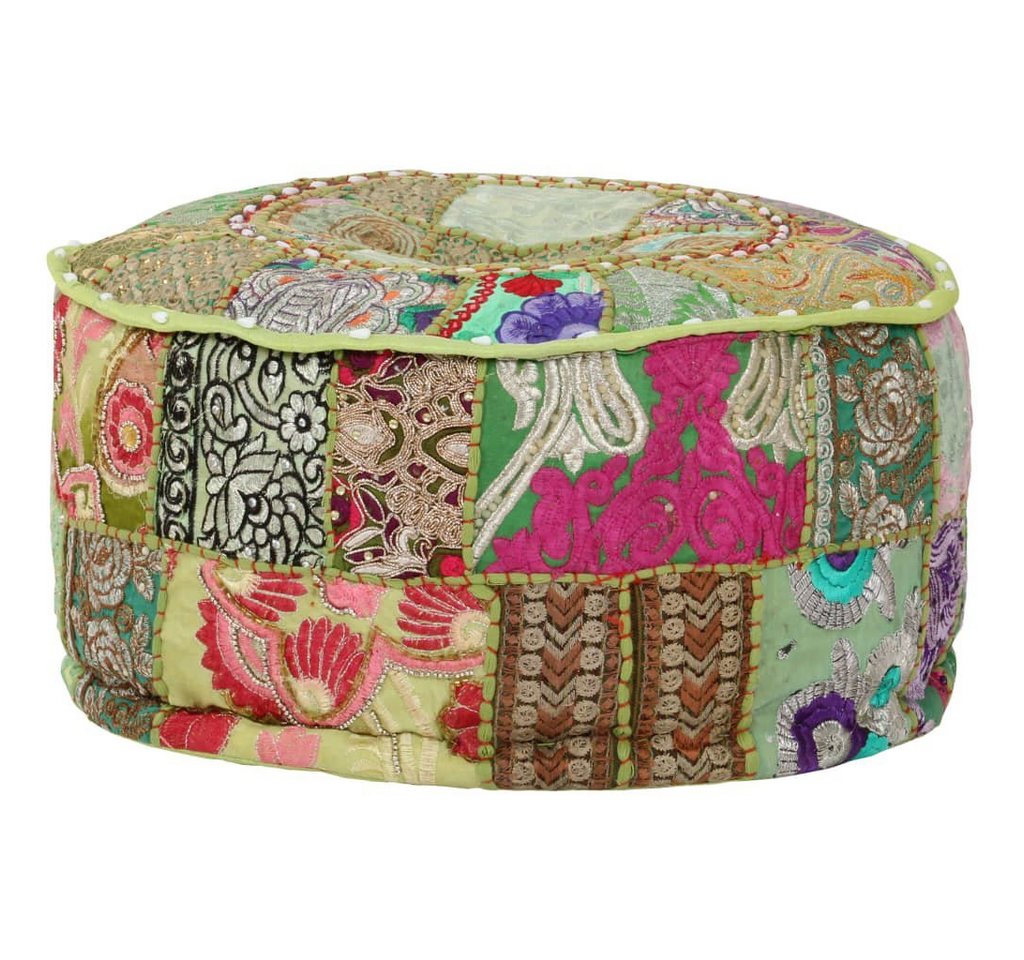 vidaXL Polsterhocker Patchwork Sitzpouf Rund Baumwolle Handgefertigt 40x20 cm Grün (1 St) – Bild 4 von 5