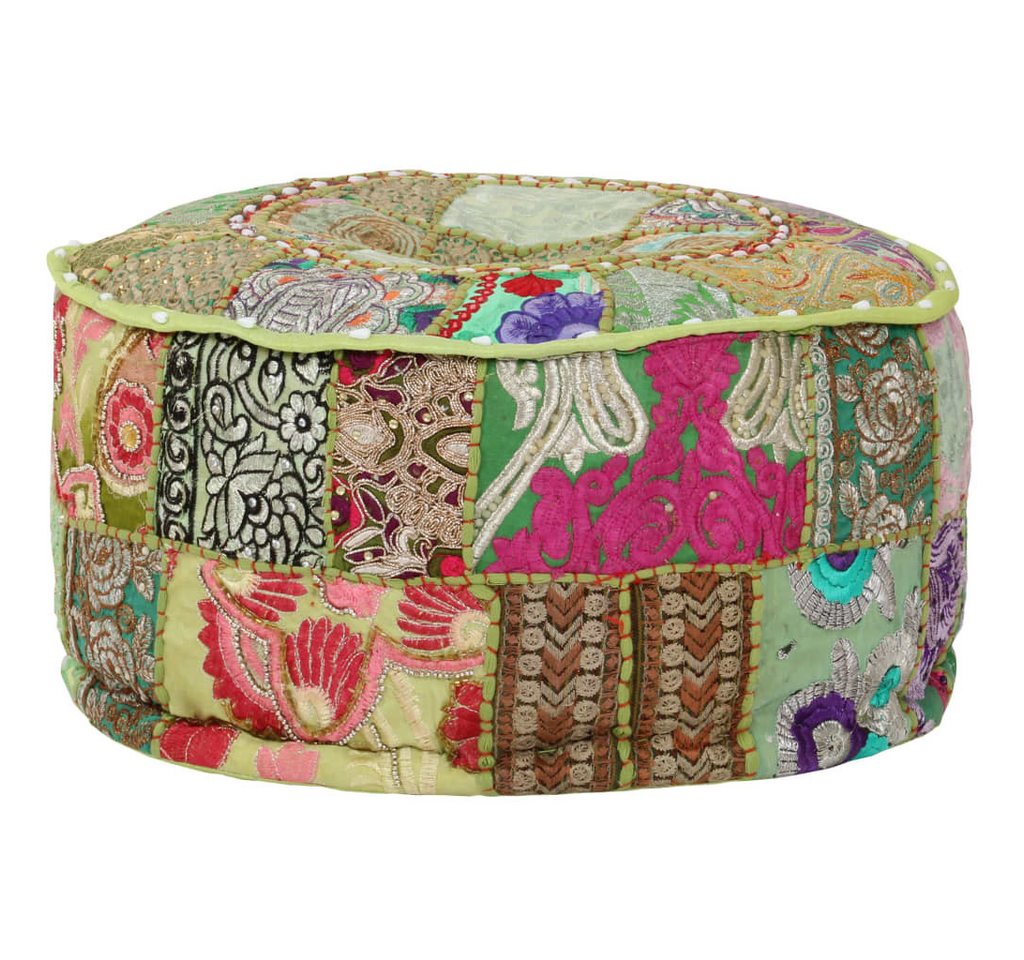 vidaXL Polsterhocker Patchwork Sitzpouf Rund Baumwolle Handgefertigt 40x20 cm Grün (1 St) – Bild 5 von 5