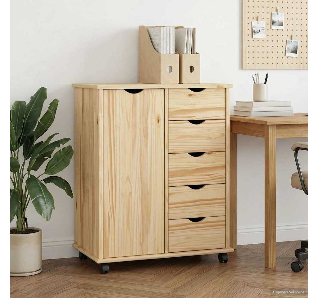 vidaXL Schranksystem Rollschrank 63,5 x 39 x 79 cm Massivholz Kiefer Braun (1-St) – Bild 2 von 5