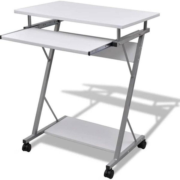 vidaXL Schreibtisch Kompakter Computertisch mit Tastaturablage Weiß, Schreibtisch Rollen Computertisch Computerwagen Arbeitstisch PC Tisch