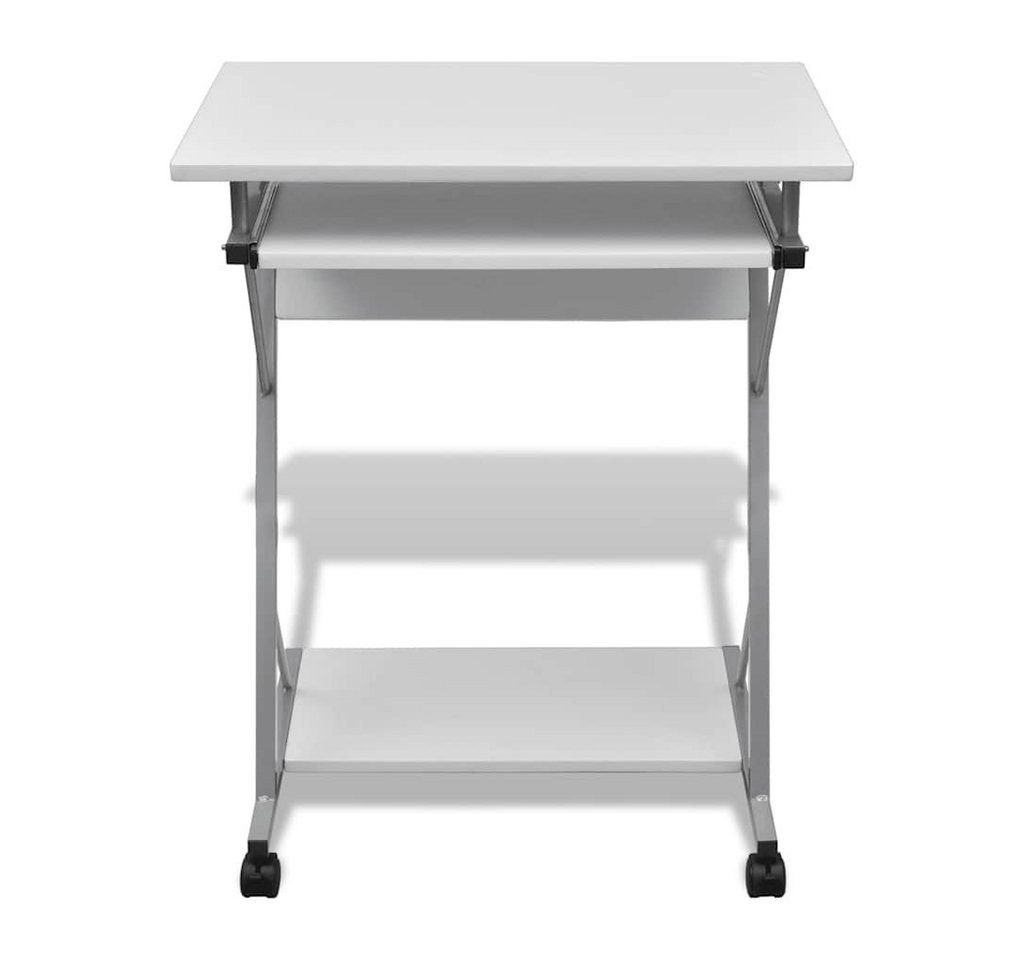 vidaXL Schreibtisch Kompakter Computertisch mit Tastaturablage Weiß, Schreibtisch Rollen Computertisch Computerwagen Arbeitstisch PC Tisch – Bild 2 von 5