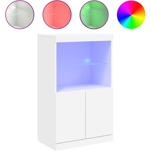 vidaXL Sideboard NA Sideboard mit LED Leuchten Weiß 60,5x37x100 cm Glas Vitrine