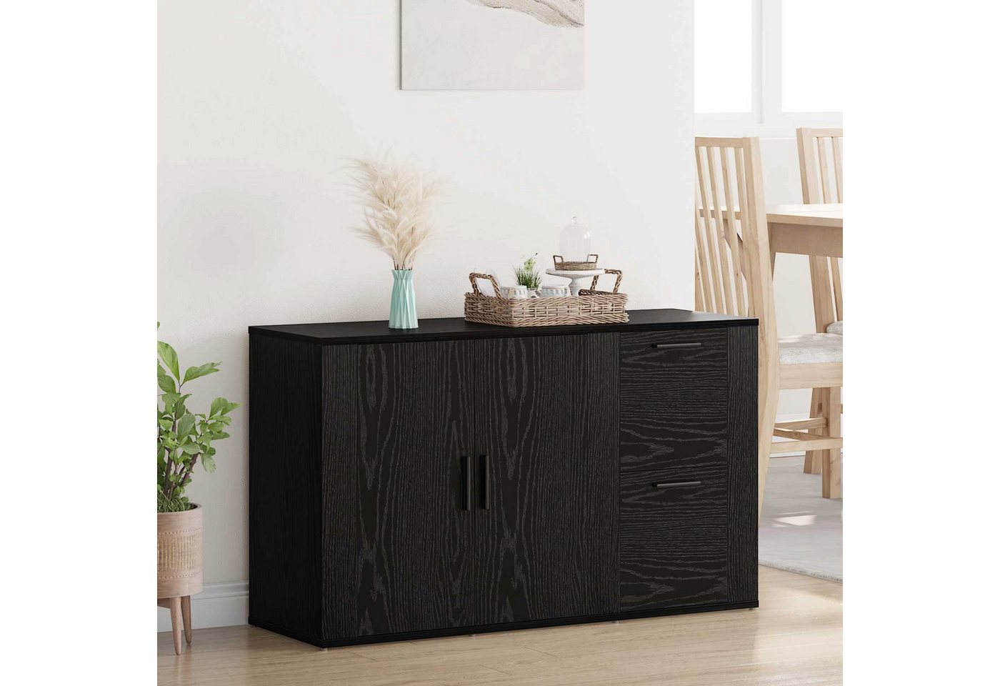 vidaXL Sideboard Sideboard Schwarz Eichen-Optik 100 x 33 x 59,5 cm Holzwerkstoff (1 St) – Bild 2 von 5