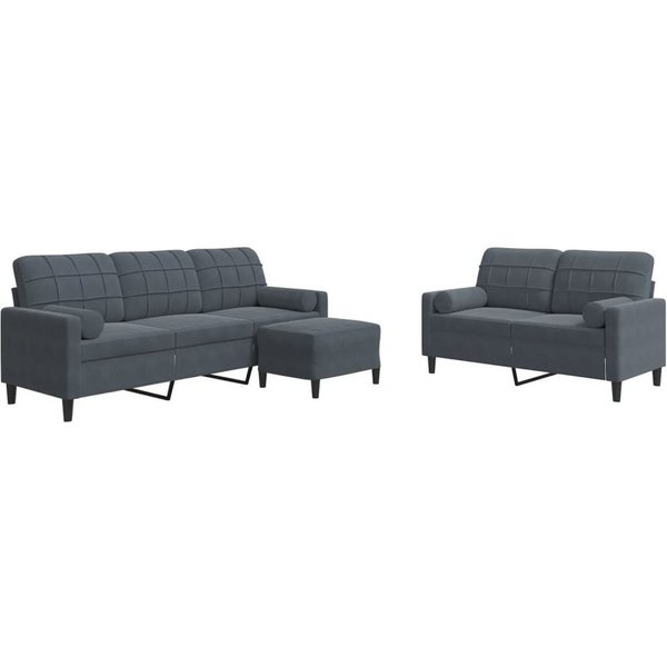 vidaXL Sofa 3-tlg. Sofagarnitur mit Kissen Dunkelgrau Samt, 1 Teile