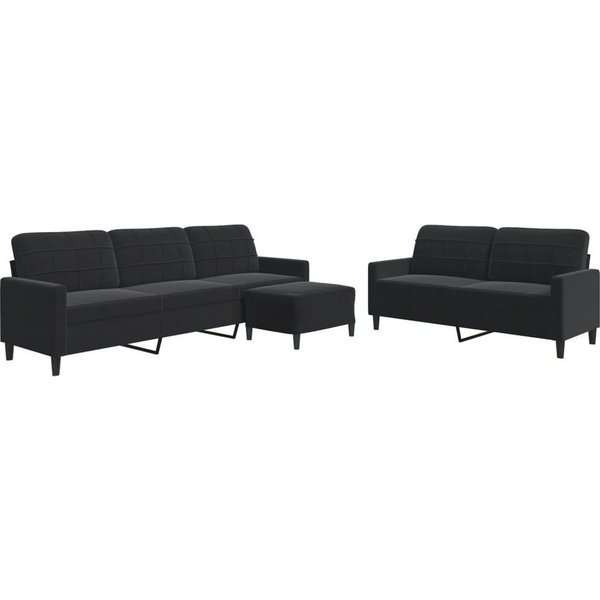 vidaXL Sofa 3-tlg. Sofagarnitur mit Kissen Schwarz Samt, 1 Teile
