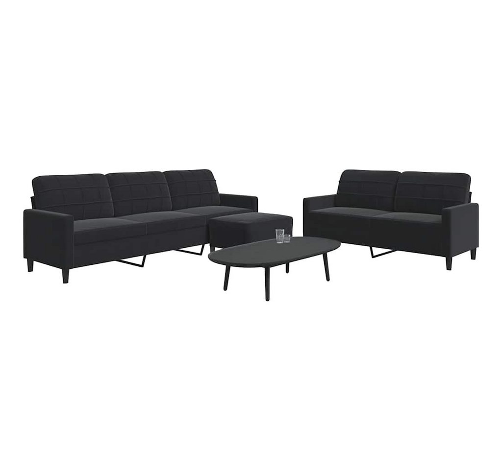 vidaXL Sofa 3-tlg. Sofagarnitur mit Kissen Schwarz Samt, 1 Teile – Bild 2 von 5