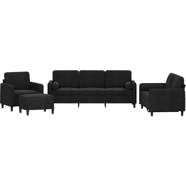 vidaXL Sofa 4-tlg. Sofagarnitur mit Kissen Schwarz Samt, 1 Teile