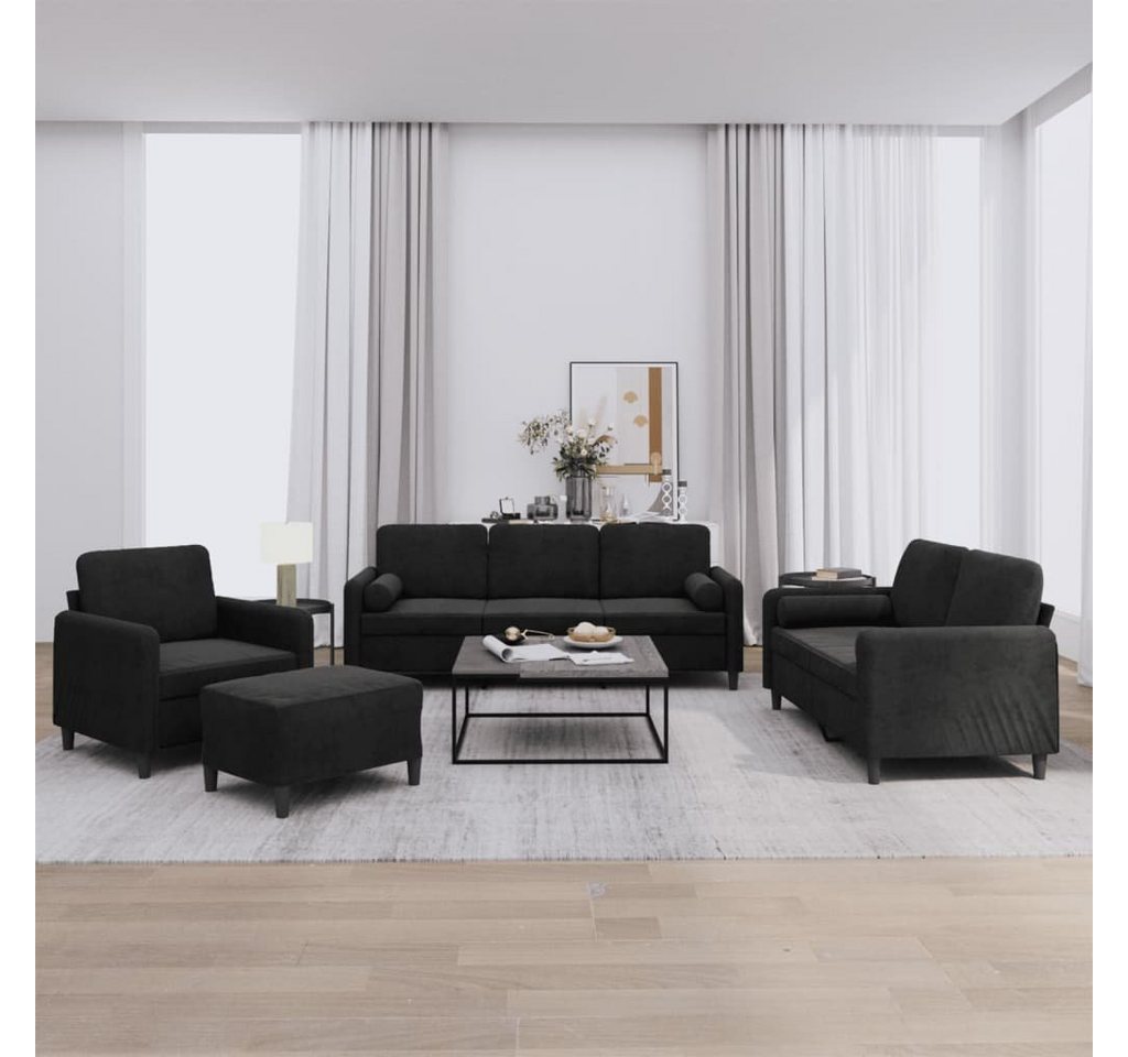 vidaXL Sofa 4-tlg. Sofagarnitur mit Kissen Schwarz Samt, 1 Teile – Bild 2 von 5