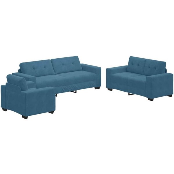 vidaXL Sofa Sofa Set 3 stk. Blau Samt, 3 Teile