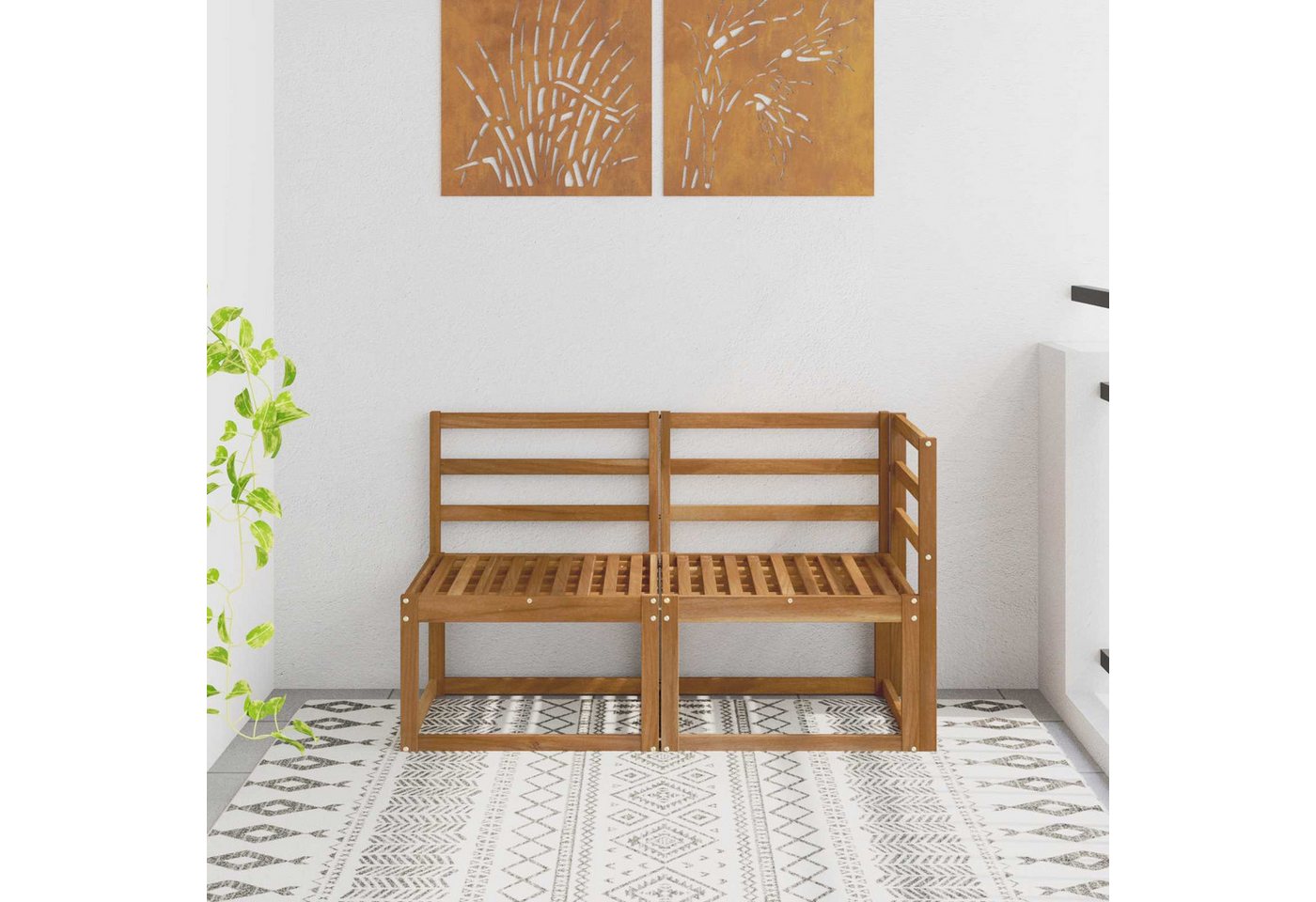 vidaXL Sofaelement Outdoor Mittel- und Ecksofa 2 Stück Natur Massivholz (2 St) – Bild 2 von 5