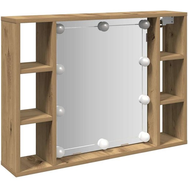vidaXL Spiegelschrank Spiegelschrank mit LED-Leuchten Artisan-Eiche 76x15x55 cm (1-St)