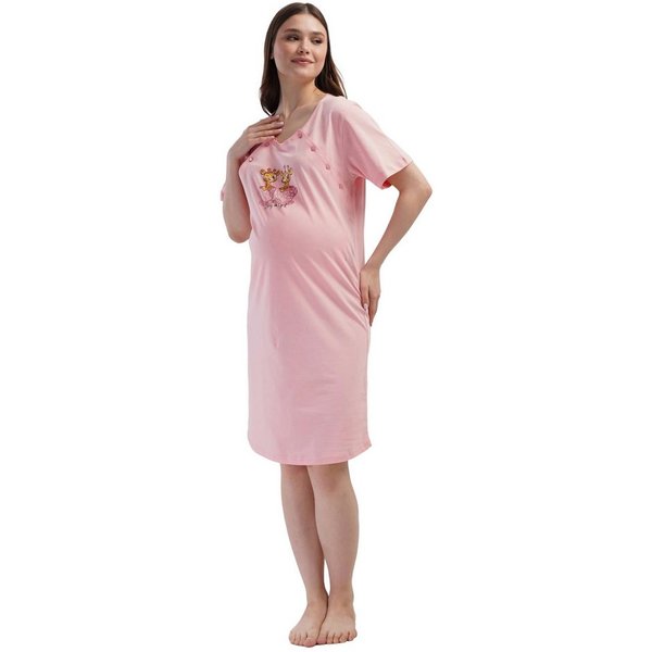 Vienetta Nachthemd Joyful Journey (Set, 1-tlg., 1-teilig) Damen Sleepshirt ca.95cm lang Stillfunktion Knöpfe Baumwolle
