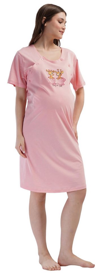 Vienetta Nachthemd Joyful Journey (Set, 1-tlg., 1-teilig) Damen Sleepshirt ca.95cm lang Stillfunktion Knöpfe Baumwolle – Bild 2 von 4