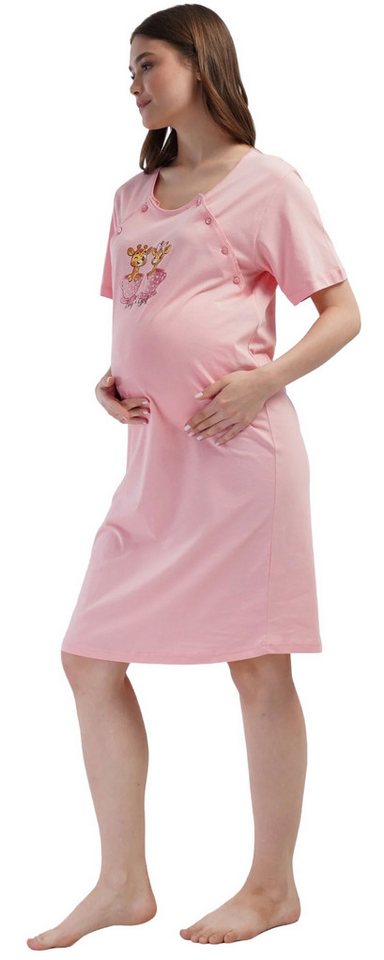 Vienetta Nachthemd Joyful Journey (Set, 1-tlg., 1-teilig) Damen Sleepshirt ca.95cm lang Stillfunktion Knöpfe Baumwolle – Bild 3 von 4