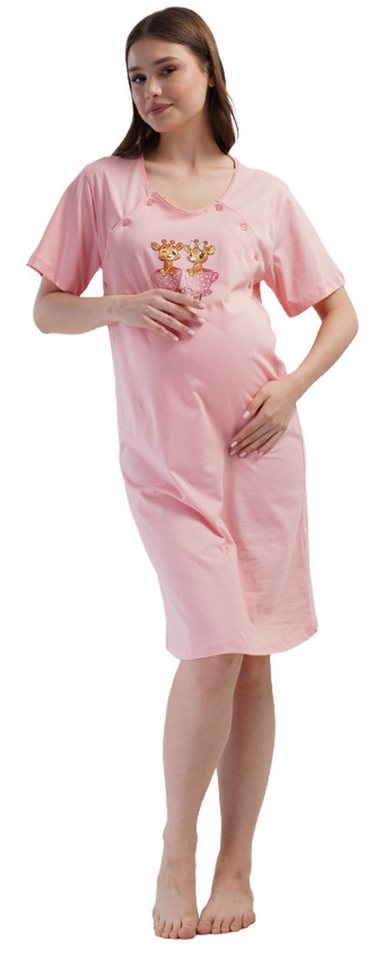Vienetta Nachthemd Joyful Journey (Set, 1-tlg., 1-teilig) Damen Sleepshirt ca.95cm lang Stillfunktion Knöpfe Baumwolle – Bild 4 von 4