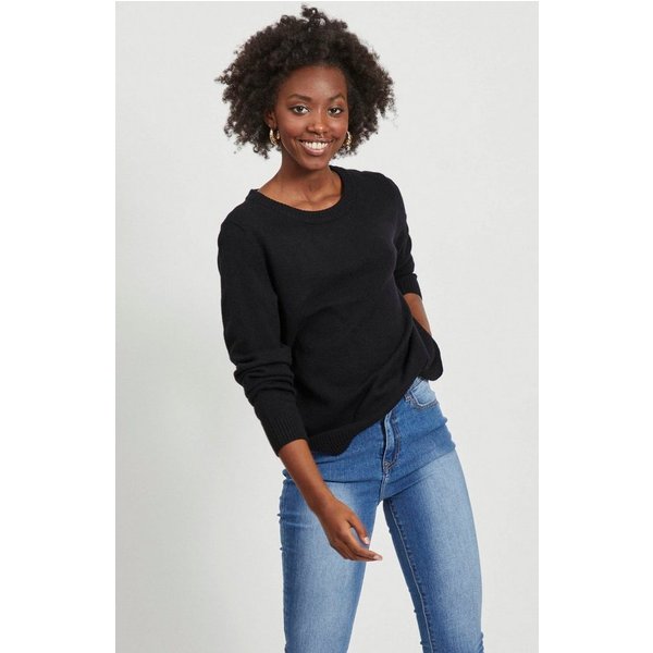 Vila Rundhalspullover VIRIL-O-PULLI Feinstrick mit feinen Strickdetails