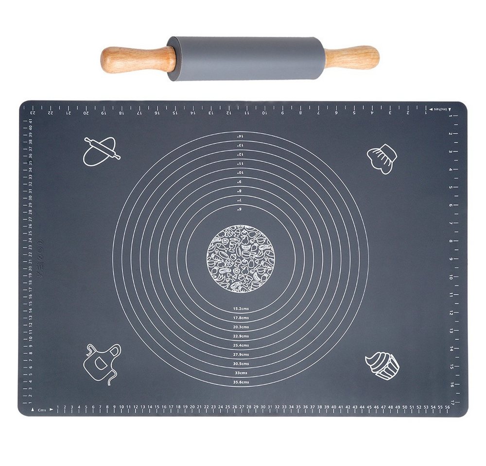 Vilde Back-Set Teigmatte und Nudelholz aus Silikon mit Holzgriffen, (2-tlg., Teigmatte und Nudelholz), antihaftbeschichtet, geruchsneutral, 2-teilig – Bild 3 von 5