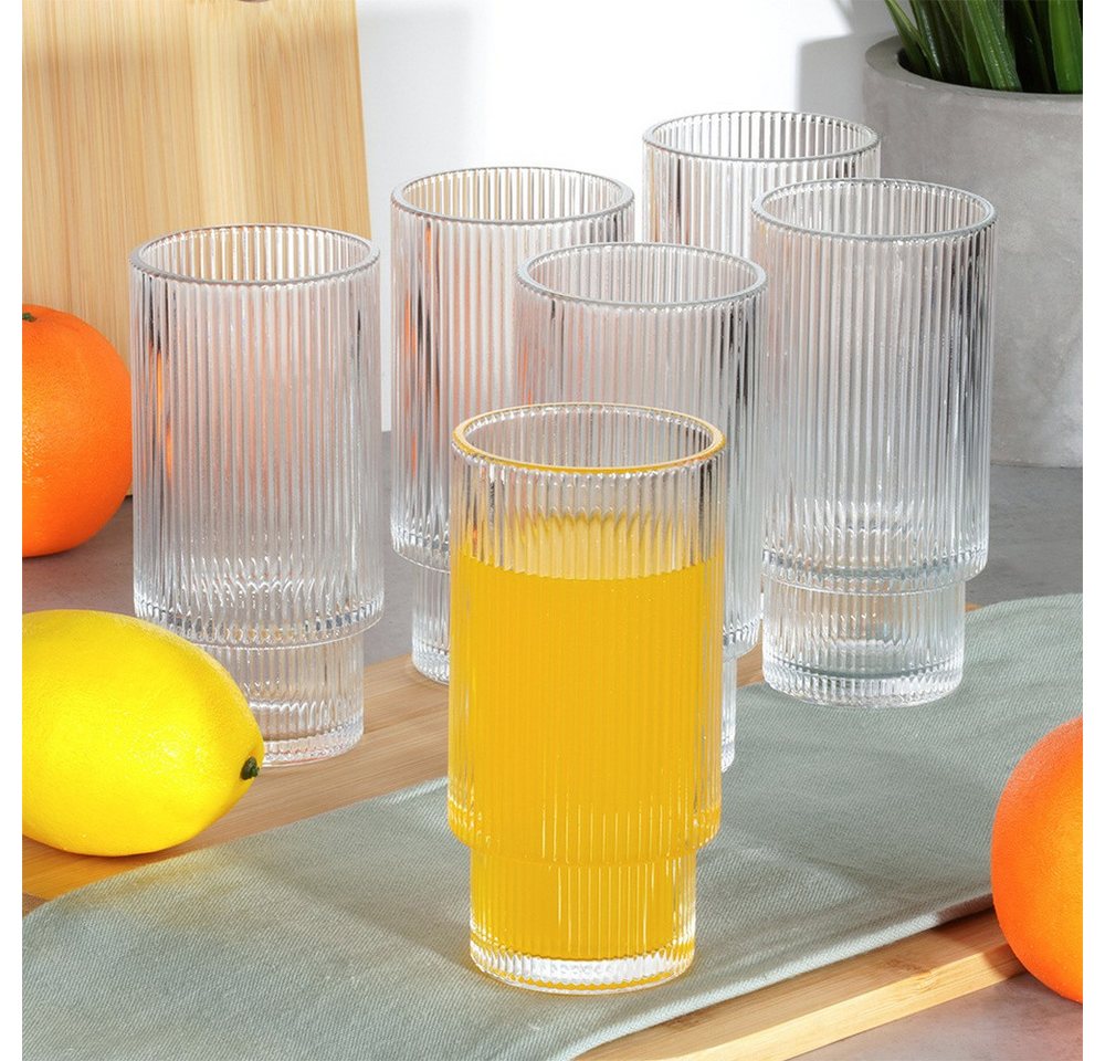 Vilde Gläser-Set Gläser Set 320ml Hohe Trinkgläser mit geriffelter Struktur, 6-tlg., Glas, spülmaschinengeeignet, geriffelt, 6 Stück – Bild 2 von 5