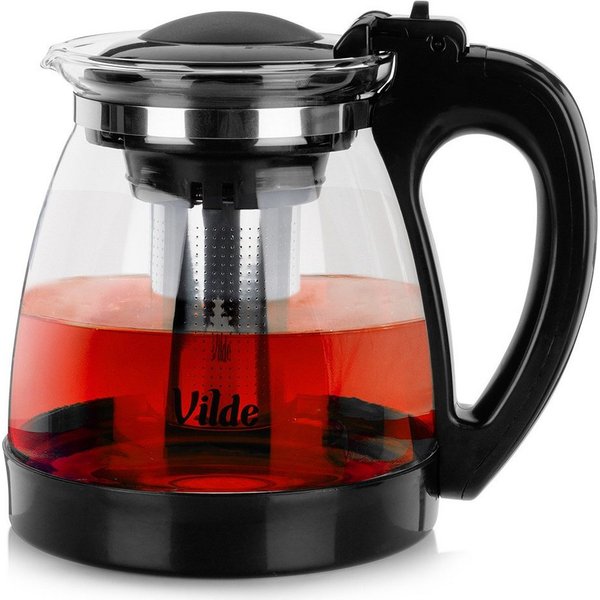 Vilde Teekanne mit Sieb 2L aus hitzebeständigem Borosilikatglas, 2 l, für Heiß- & Kaltgetränke, mit Teesieb, 18,5 cm hoch