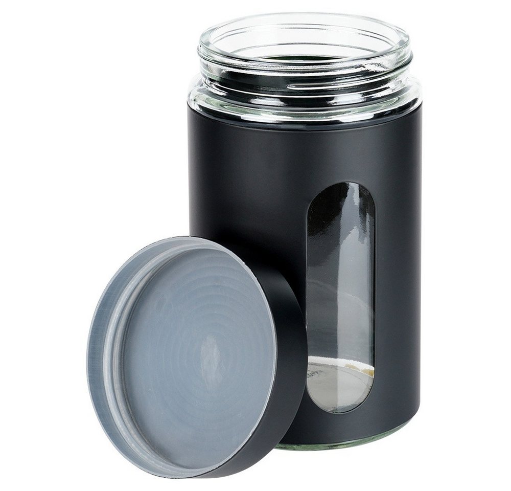 Vilde Vorratsglas mit Deckel 1L rund mit schwarzem Kunststoffmantel, Glas, Kunststoff, mit Schraubverschluss, luftdicht, mit Sichtfenster, 10 cm Ø – Bild 3 von 5