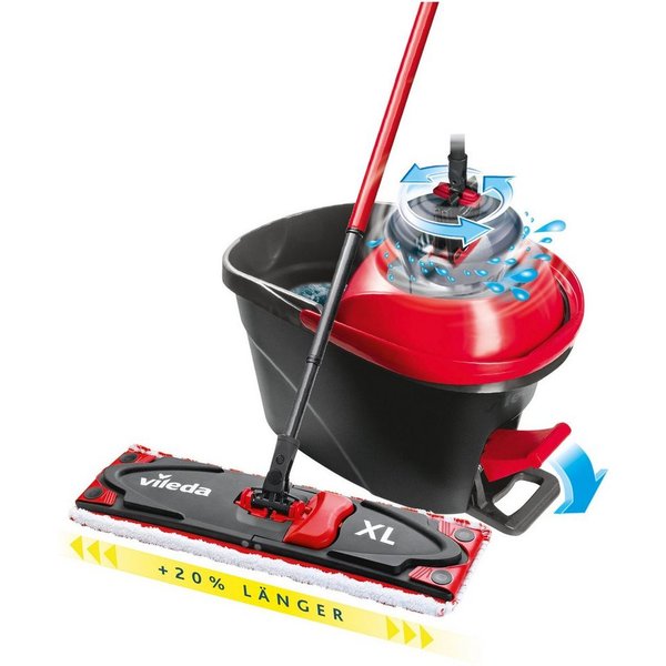 Vileda Bodenwischer-Set Ultramax XL Turbo Box, (Set, 3-St., Stiel, extragroßer Wischbezug, Powerschleuder und Fußpeda), ideal für große Flächen