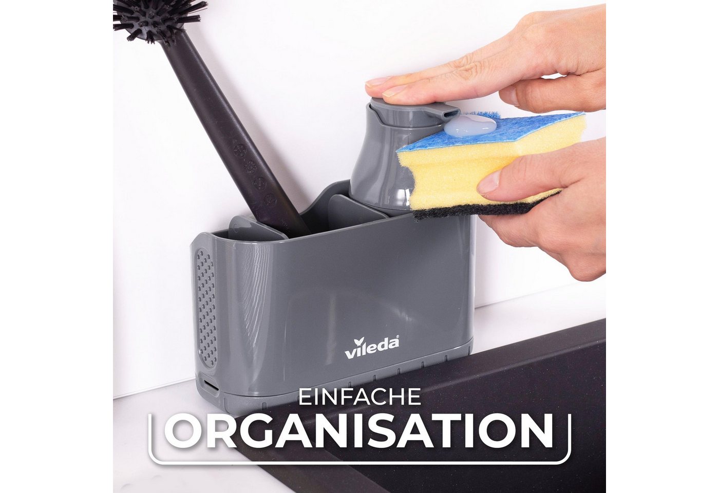 Vileda Küchenorganizer-Set Spülbeckenorganizer mit Seifenspender Polypropylen, (Set, Set), mit Seifenspender für Schwämme & Bürsten – Bild 4 von 5