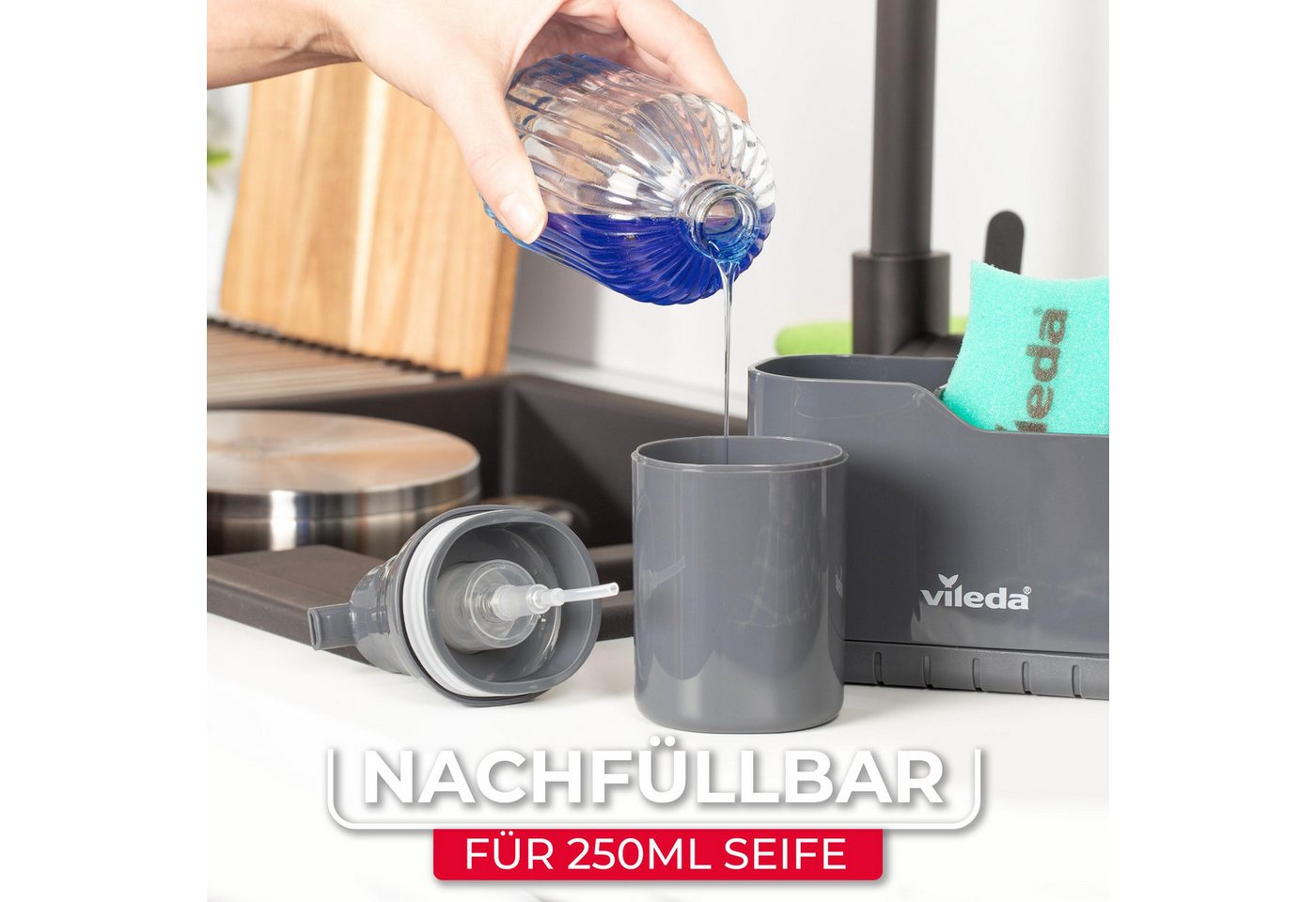 Vileda Küchenorganizer-Set Spülbeckenorganizer mit Seifenspender Polypropylen, (Set, Set), mit Seifenspender für Schwämme & Bürsten – Bild 5 von 5