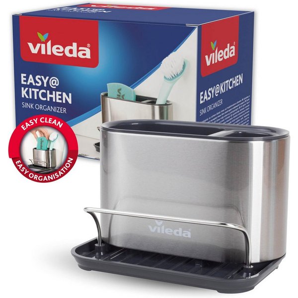 Vileda Küchenorganizer-Set Spülbeckenorganizer mit Schwamhalter Edelstahl
