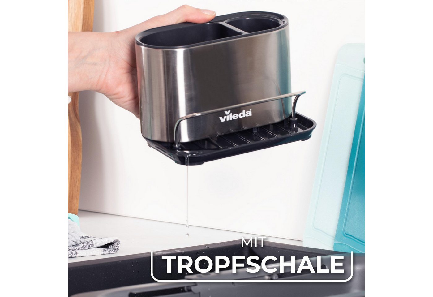 Vileda Küchenorganizer-Set Spülbeckenorganizer mit Schwamhalter Edelstahl – Bild 4 von 5