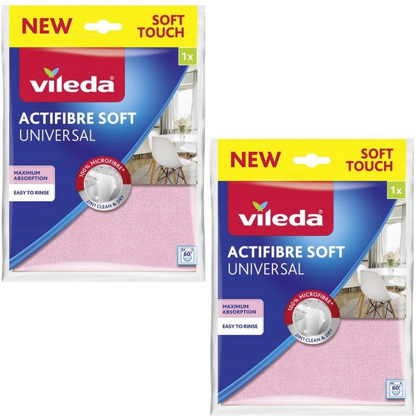 Vileda Mikrofasertuch (27x32 cm, 2-tlg., Mehrzwecktuch Actifibre Soft)