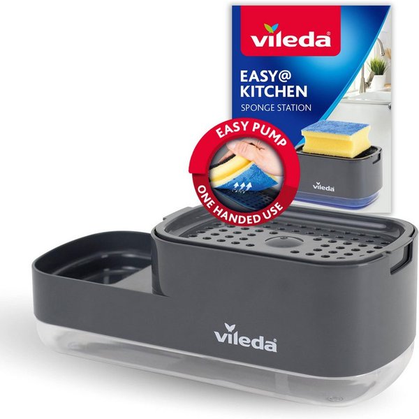 Vileda Spülmittelspender Pumpspender mit Schwammablage Polypropylen, (Set, Set), mit Schwammablage Polypropylen