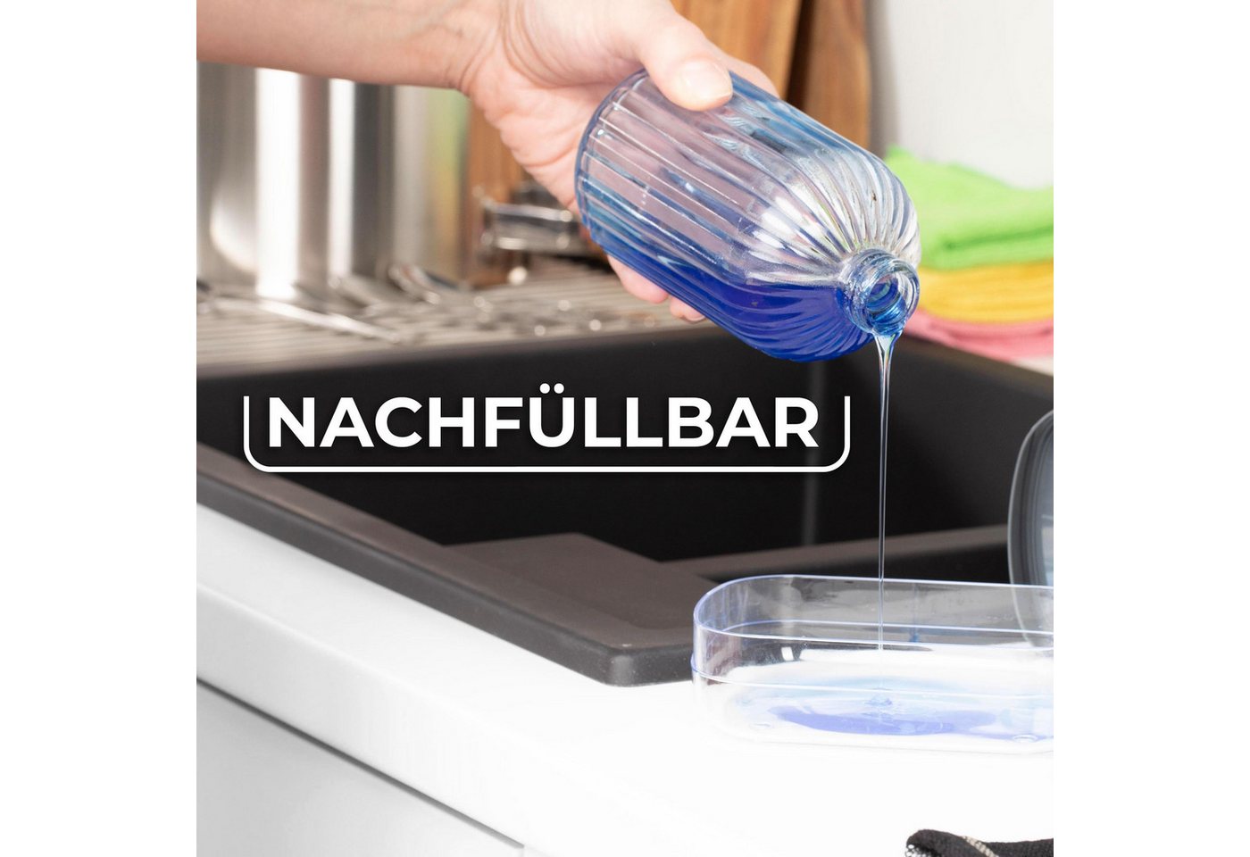 Vileda Spülmittelspender Pumpspender mit Schwammablage Polypropylen, (Set, Set), mit Schwammablage Polypropylen – Bild 5 von 5