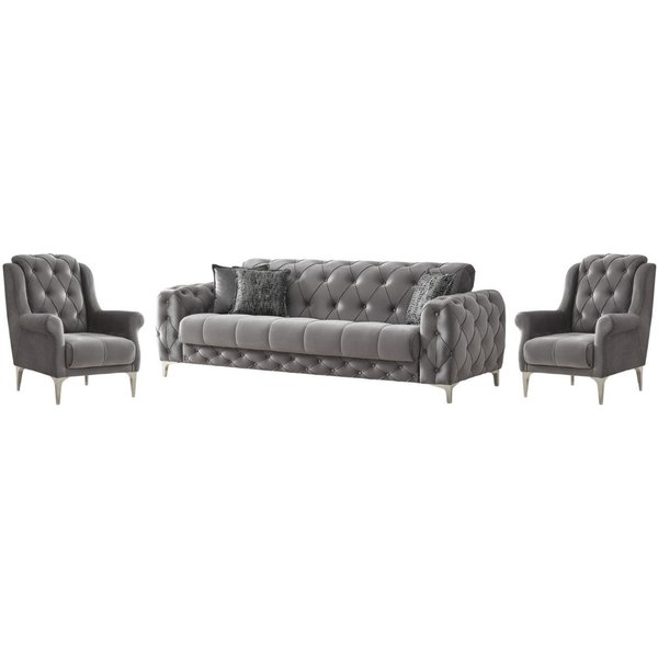 Villa Möbel Polstergarnitur Acelya, (3-tlg. Set, Set besteht aus: 3-Sitzer + Sessel + Sessel), Grau Sofa Set mit Schlaffunktion durch aufklappbare Sitzfläche