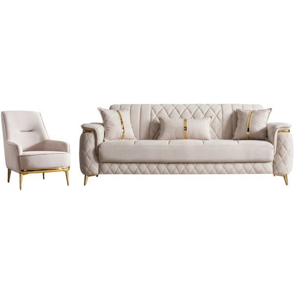 Villa Möbel Polstergarnitur Pasadena, (2-tlg. Set, Set besteht aus: 3-Sitzer + Sessel), Beige mit Schlaffunktion durch aufklappbare Sitzfläche